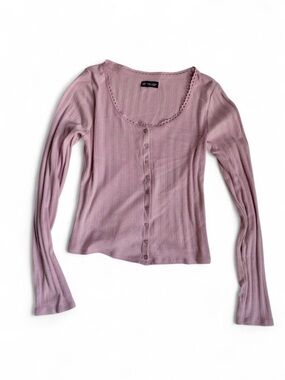 gap coquette lace trim pointelle cardigan sweater pink ㅤsize M